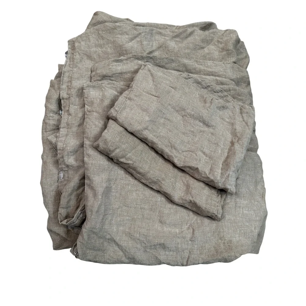 West Elm European Linen Duvet Cover Pillow Case Set Queen Flax Tan Neutral Beach